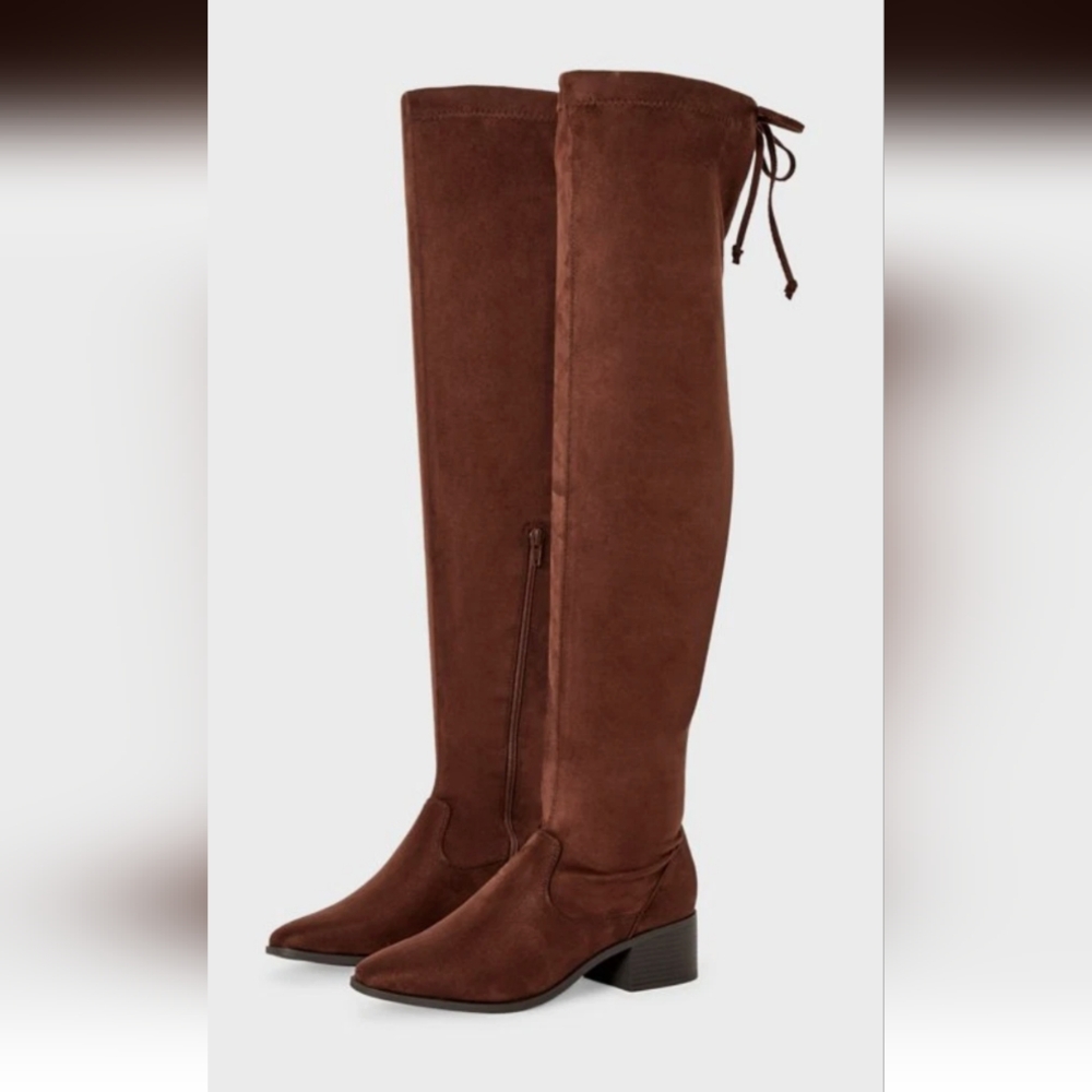 Brown Suede Knee-High Boots